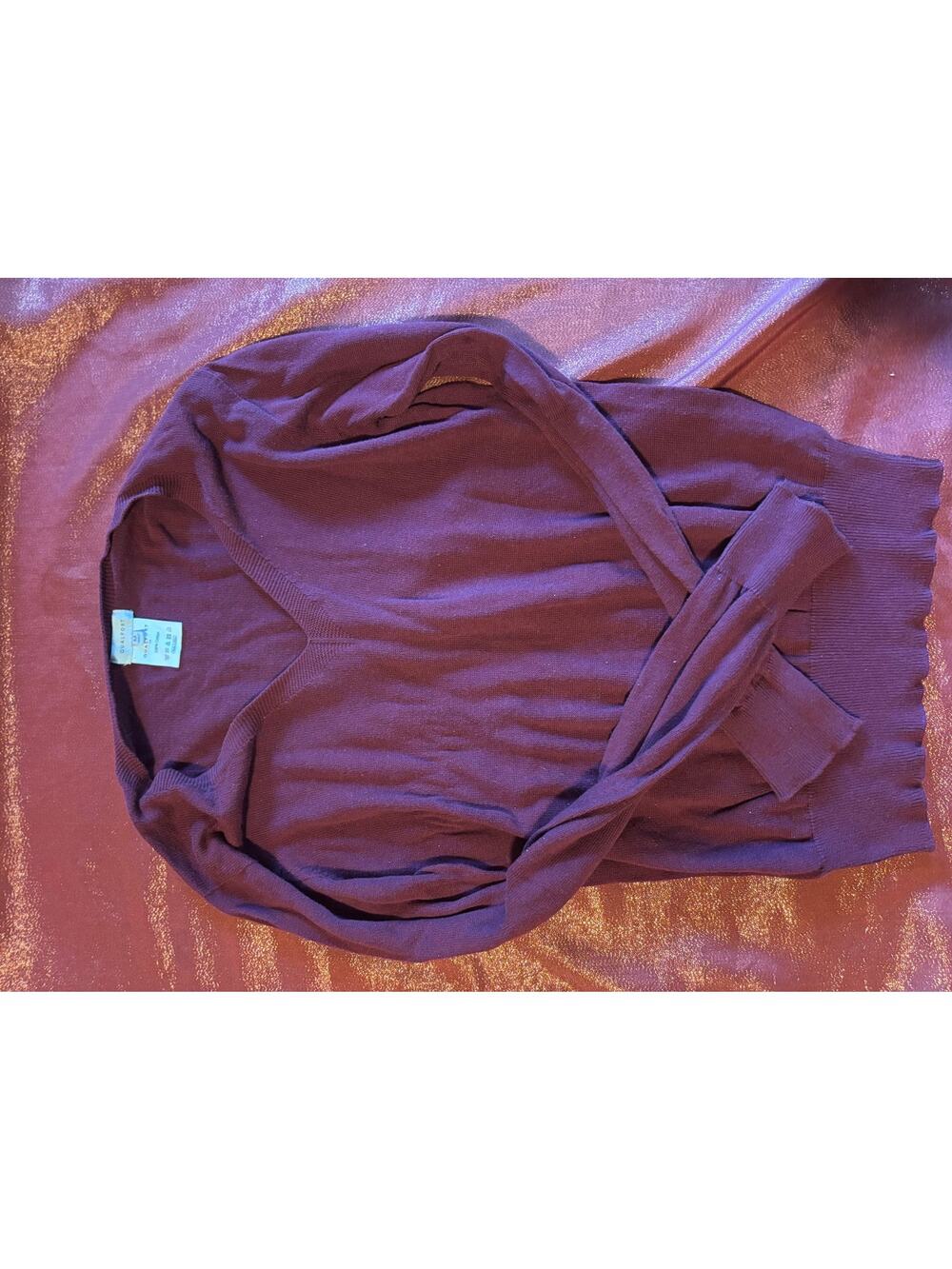 Qualfort Sweater Mens M V-Neck 100% Cotton Burgundy Classic Pullover Long Sleeve